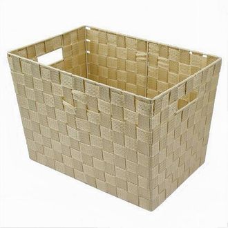 Trade Shop Trade Shop - Porta Oggetti Cesto In Tessuto Intrecciato 38x26x25 Cm Con Maniglie Beige 79039