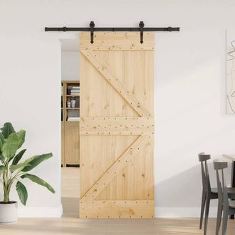 Berkfield Home Sliding Door with Hardware Set 85x210 cm Solid Wood Pine in Light Tan