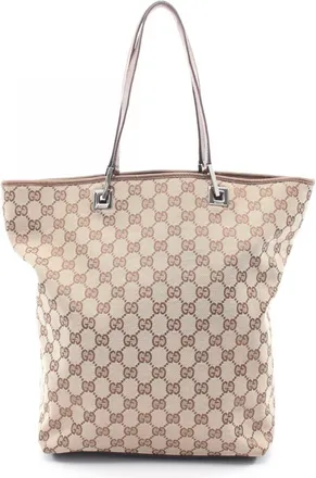 Gucci Beige Brown Canvas Leather Handbag Tote Bag (Pre-Owned)