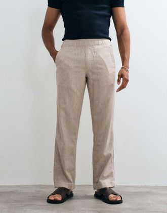 Abercrombie & Fitch Pantaloni vestibilit&agrave; comoda in misto cotone e lino marroni-Marrone
