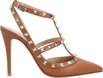 Valentino Schoenen, Dames, Bruin, 37 1/2 EU, Leer, Rockstud Pointed Toe Caged Pumps