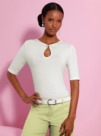 Cr&eacute;ation L Langarmshirt CREATION L Modal-Shirt, Damen, Gr. 36, ecru, 95% Modal, 5% Elasthan, unifarben, Rundhals, Shirts Langarmshirt