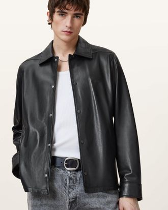 AllSaints Mens Leather Arlington Minimalist Leather Jacket, Size: XS