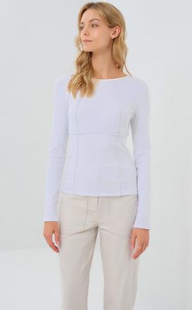 Anatomie Long Sleeve Celeste Rib Top with Seam Shaping in White at Nordstrom, Size X-Small