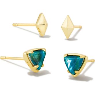 Kendra Scott Greta Set of 2 Stud Earrings in Gold Teal Abalone at Nordstrom Rack