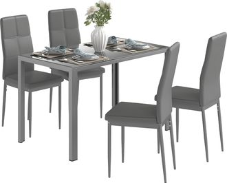 HOMCOM Set 5 Pz Con 1 Tavolo E 4 Sedie Per Cucina O Sala Da Pranzo Grigio - Homcom