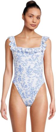 Lilly Pulitzer Womens Lilly Pulitzer Aemma Swimsuit White Tropical Ruffle One-Piece GBO1266