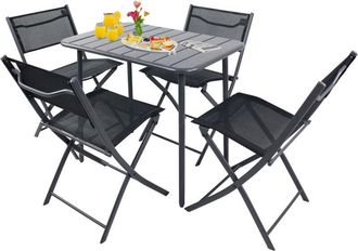 VCM 5pcs Muebles De Jard&iacute;n Set Grupo De Asientos Grupo De Comedor 1xmesa, 4x Sillas Plegables Mesa Dimensiones Aprox. Al. 72 X An. 80 X P. 55 Cm Juego De 