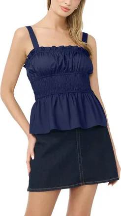 Vince Camuto Ruffle Smocked Tank in Classic Navy at Nordstrom, Size Xx-Large