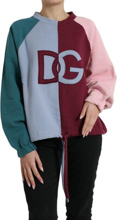 Dolce & Gabbana Womens Colorblock Sweatshirt Dg Logo - Light Blue Cotton - Size EU 46 (Womens)