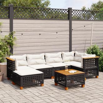 vidaXL Set De Sof&aacute;s De Jard&iacute;n 7 Pzas Con Cojines Rat&aacute;n Sint&eacute;tico Negro Vidaxl