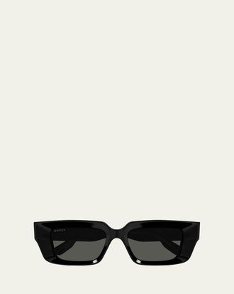 Gucci Mens Acetate and Nylon Rectangle Sunglasses