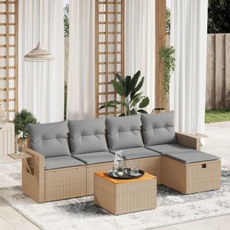 vidaXL Vidaxl - Juego De Sof&aacute;s Jard&iacute;n Con Cojines Beige Mezcla 6 Pzas Rat&aacute;n Pe