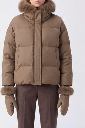 Yves Salomon Quilted Short Puffer Jacket with Shearling Hood
