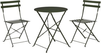 Progarden Ambiance Mesa 60 Cm + 2 Sillas Plegables Metal Verde Conjunto