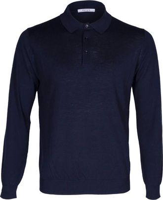 KANGRA Polo Shirts, male, Blue, Size: 2XL Silk and cotton long sleeve polo