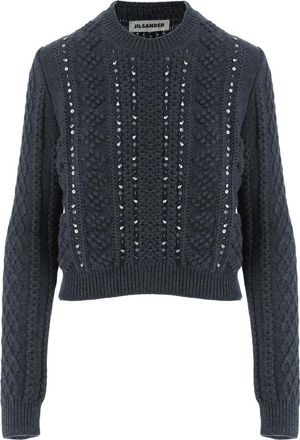 Jil Sander Trui met ronde hals van wol - Dames - Ronde hals truien - Blauw - L - Wol - Truien & Vesten