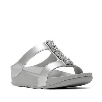 FitFlop Fino Pearls Crystal Slides in Silver at Nordstrom, Size 11