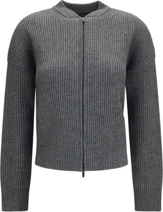 Max Mara Carnet Ribbed Cardigan - Dames - Vesten - Grijs - M - Wol - Truien & Vesten