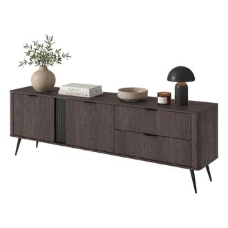 Dmora Mueble Para Tv Kamirili, 2 Cajones, 3 Estantes, 2 Puertas, 195x38x61h Cm Color Marr&oacute;n Nogal