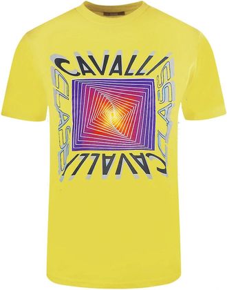 Roberto Cavalli Mens Cavalli Class Asymmetric Box Design Yellow T-Shirt - Size: 44