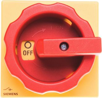 SIEMENS Interruptor Principal/de Emergencia 3p 100a 37kw Ac23a 400v Montaje En Placa Con Eje, Perilla Amarilla-roja, 4 Orificios 3ld2714-0tk53