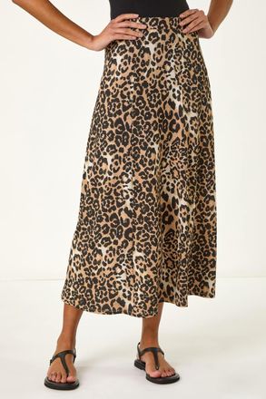 Roman Leopard Print A-Line Midi Skirt