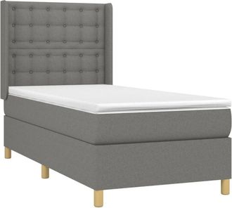 vidaXL Cama Box Spring Con Colch&oacute;n Tela Gris Oscuro 100x200 Cm Vidaxl