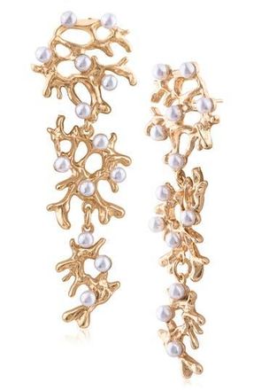 Jardin Faux Pearl Coral Drop Earrings in White/Gold at Nordstrom Rack