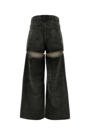 The Attico Womens Dark Grey Denim Wide-Leg Jeans Blackwhite