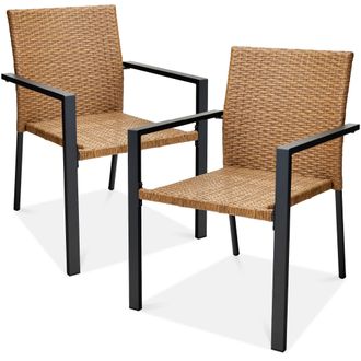 Best Choice Products Set of 2 Wicker Chairs, Stackable Outdoor Dining Furniture w/ Armrests