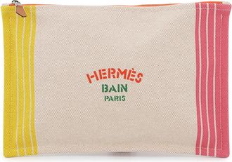 Herm&egrave;s Green Pink Yellow Cotton Pouch (Pre-Owned)