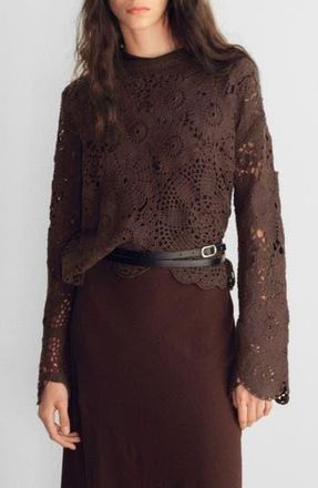 Mango Floral Crochet Sweater in Chocolate at Nordstrom Rack, Size Small