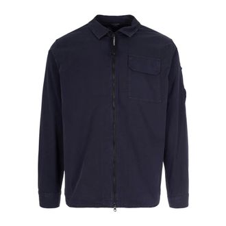 C.P. Company Light Jackets, male, Blue, Size: XL Gabardine Zip Overshirt