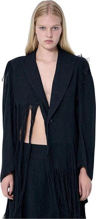 Yohji Yamamoto Blazer met rafelrand - Dames - Blazers - Zwart - 2XS - Jassen