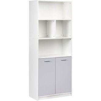 Beliani Estanter&iacute;a De 2 Puertas Estantes Abiertos Y Cerrados Librer&iacute;a Estilo Minimalista Aglomerado Gris/blanco Zehna