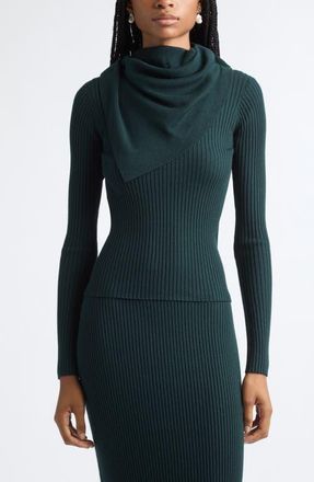 Zimmermann Valiant Merino Wool Scarf Sweater in Bottle Green at Nordstrom, Size 4