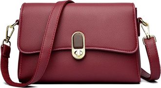 Generic Compatible For Womans Messenger Bags Females Genuine Leather Flip Cover Crossbody Bag Classic Ladies Shoulder(Dark Red)