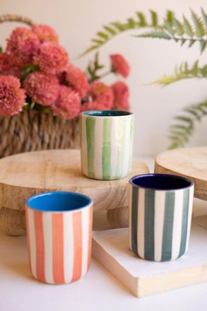 Kalalou Set Of Three Striped Ceramic Containers