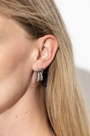 Ferragamo Earrings With Shimmering Crystals, Womens, Silver