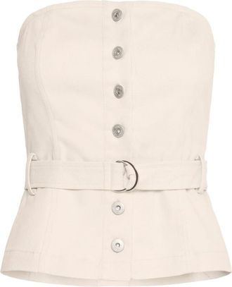 Ichi Sandshell Knoopblouse - Dames - Tops zonder mouwen - Beige - M - Tops