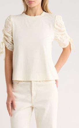Nicole Miller Sequin Embellished Puff Sleeve Top in Ivory at Nordstrom Rack, Size X-Large