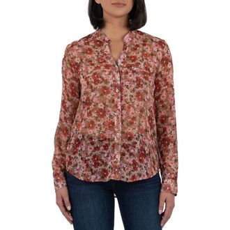 Kut from the Kloth Jasmine Chiffon Button-Up Shirt in Aragon/Light Olive/Rose at Nordstrom Rack, Size X-Small
