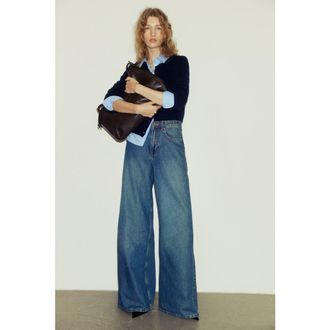 H&M Wide high waist jeans in Denim Blue at Nordstrom, Size 18