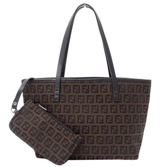 Fendi Zucchino Dark Brown Canvas Handbag Tote Bag (Pre-Owned)