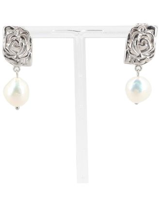 Magda Butrym Rose Pendant Pearl Drop Rhodium Earrings