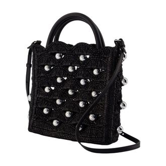 Paco Rabanne Womens Crossbody - Rabanne Raffia Black Bags Crossbodies