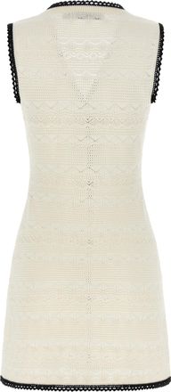 Self Portrait Pointelle Knit Bicolor Dress - White