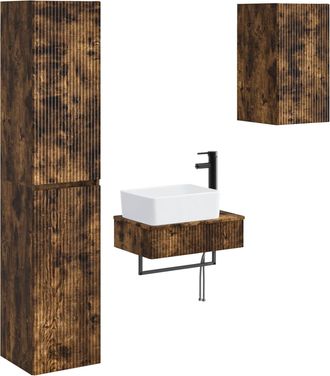 vidaXL Juego De Muebles De Ba&ntilde;o 3 Uds. Roble Ahumado Vidaxl