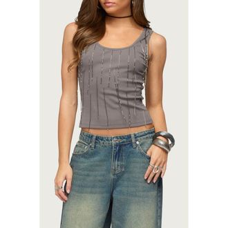 Edikted Beaded Fringe Tank in Dark-Gray at Nordstrom, Size X-Large